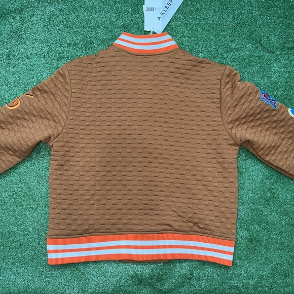 Men's Kleep Canvas Sleeves Varsity Jacket Brown Orange Size Small - Picture 8 of 10